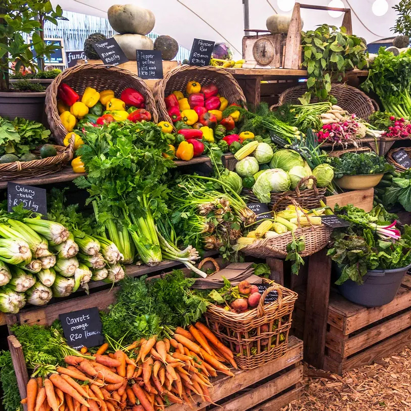 Fresh Fruits And Vegetables In The Market